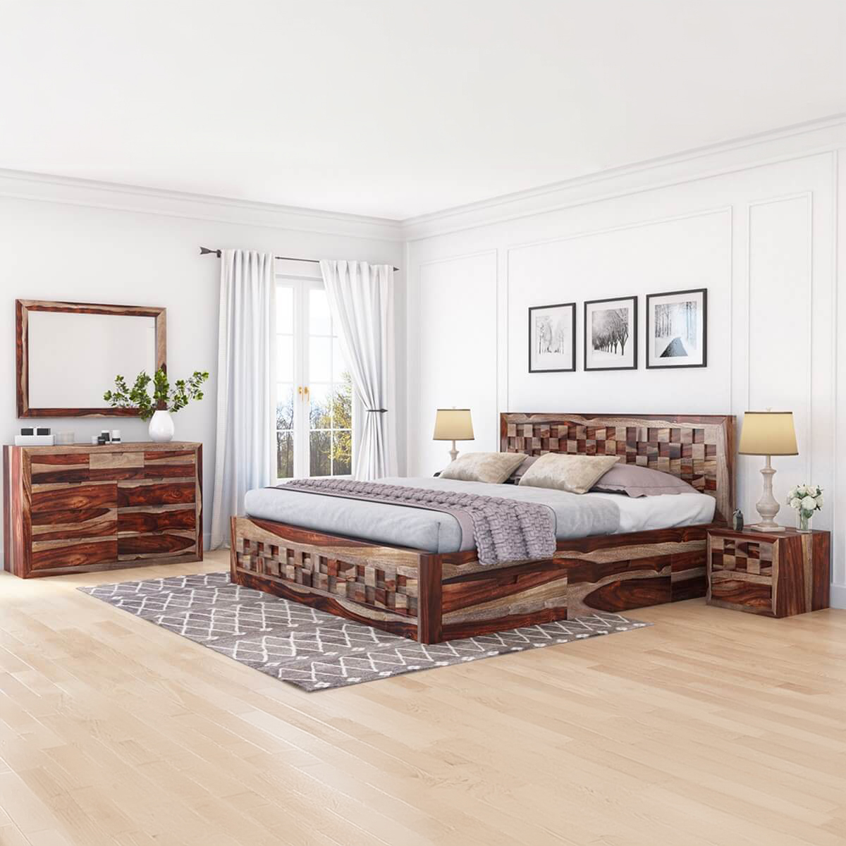 Walsenburg Checkered Solid Wood Rustic Bedroom Set with Storage