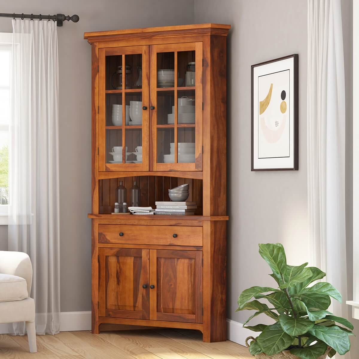 Denison Solid Wood Tall Corner Kitchen Pantry Cabinet