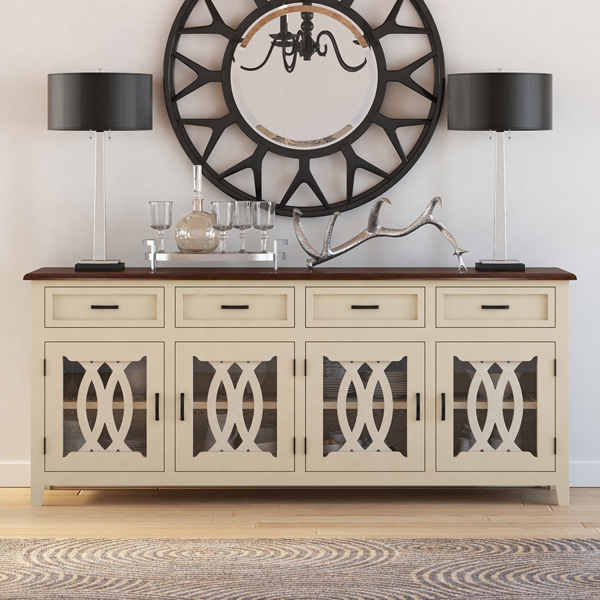Carrollton Two Tone Mahogany Wood 4 Drawer Extra Long Sideboard
