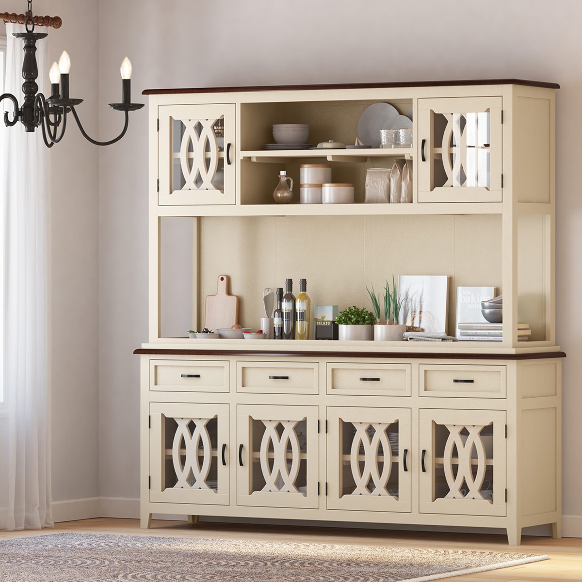 Carrollton Two Tone Mahogany Wood Dining Room Kitchen Hutch