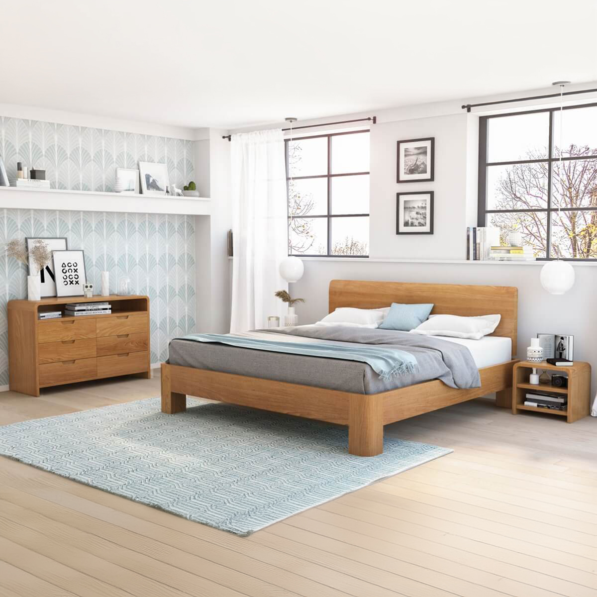 Rebersburg Solid Teak Wood 4 Piece Bedroom Set