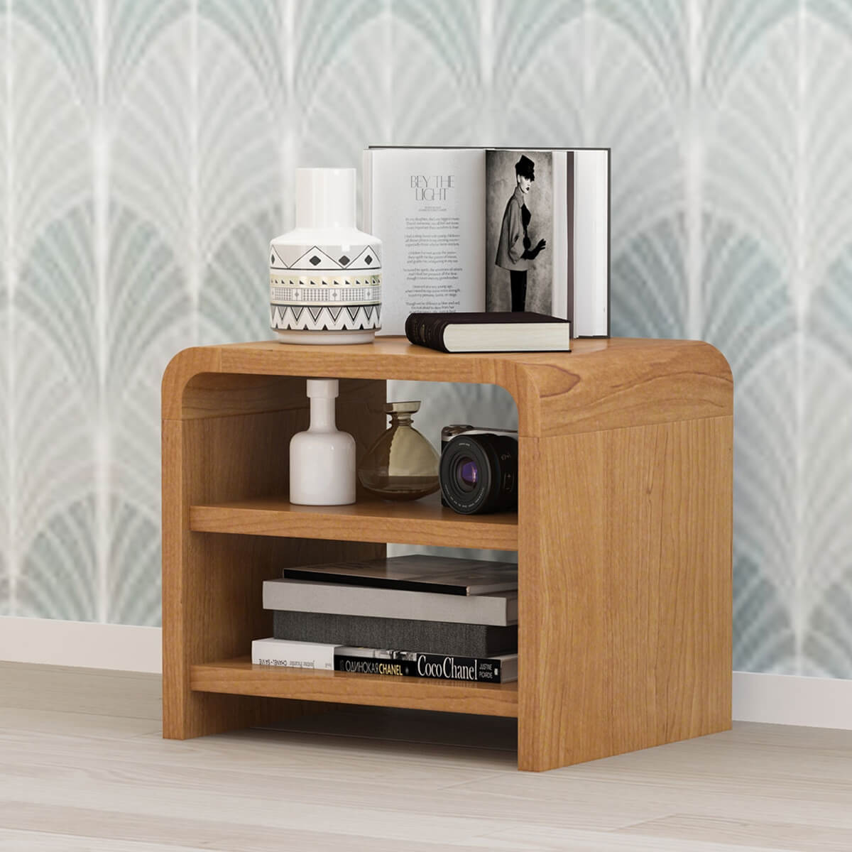 Rebersburg Solid Teak Wood 3 Tier Nightstand with Open Shelves