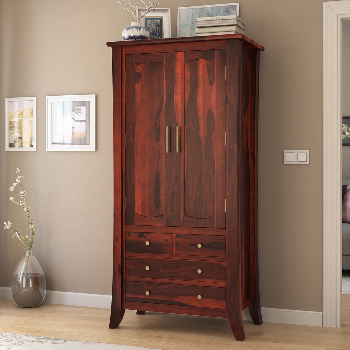 Georgia Traditional Solid Wood Tall Armoire with Drawers