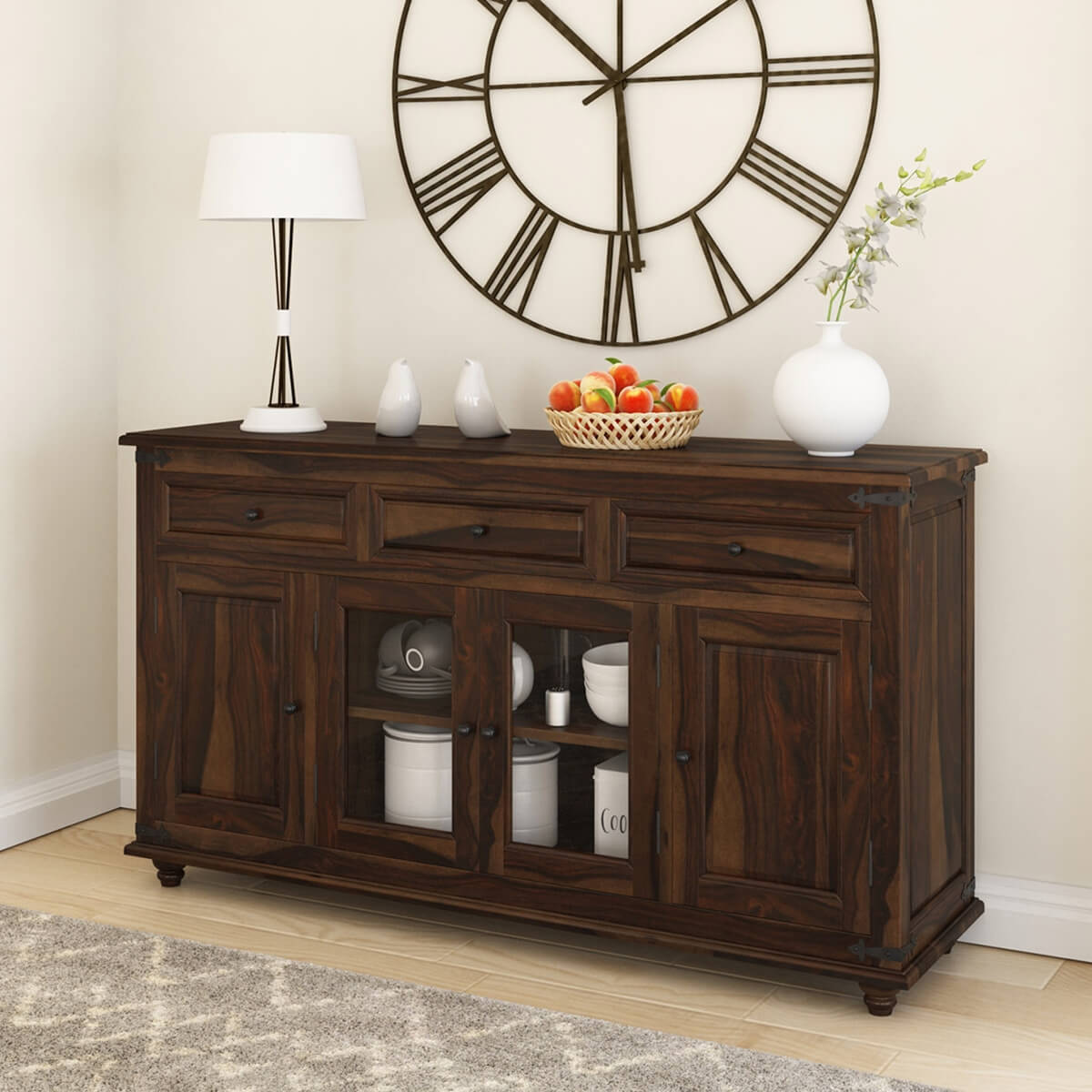 Oklahoma Traditional Rustic Rosewood Sideboard Buffet with Glass Door