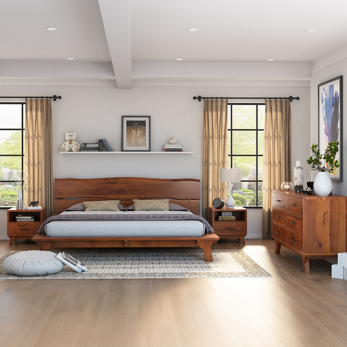 Levi Rustic Solid Wood Live Edge 4 Piece Bedroom Set