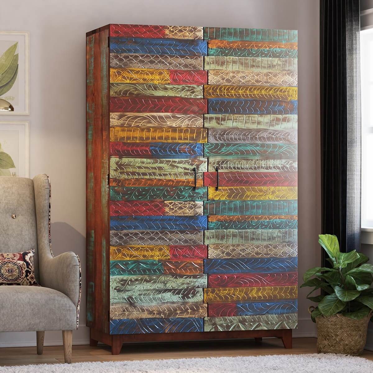 Rainbow Reclaimed Large Wardrobe Armoire with Drawers