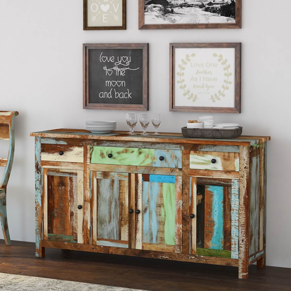 Wilmington Rustic Reclaimed Wood Sideboard Buffet Cabinet with Drawer