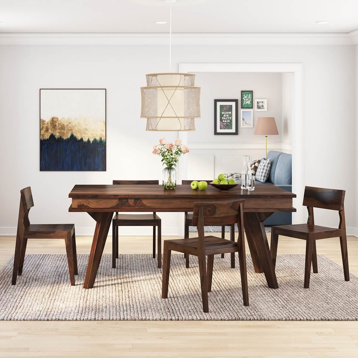 Petaluma Modern Rustic Solid Wood Dining Table and 6 Chair Set