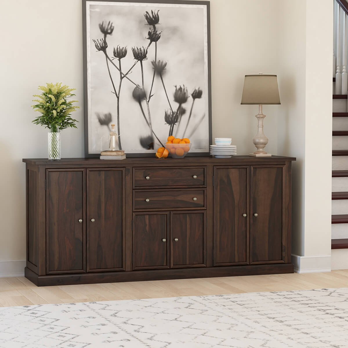 Clanton Rustic Solid Wood Extra Long Credenza with Drawers