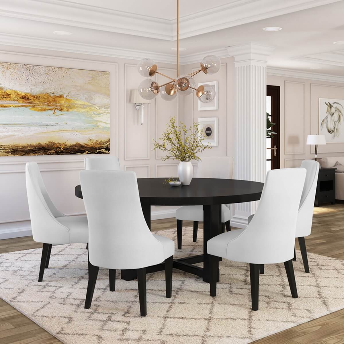 Evanston Rustic Solid Wood Round Dining Table Chair Set