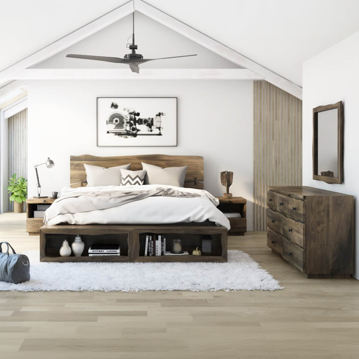 Ambler Solid Mahogany Wood Live Edge Style 4 Piece Bedroom Set