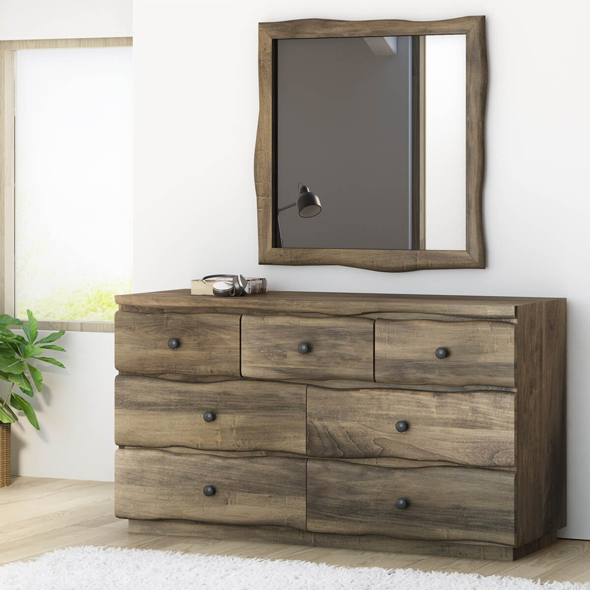 Ambler Mahogany Wood Live Edge Style Dresser with 7 Drawers