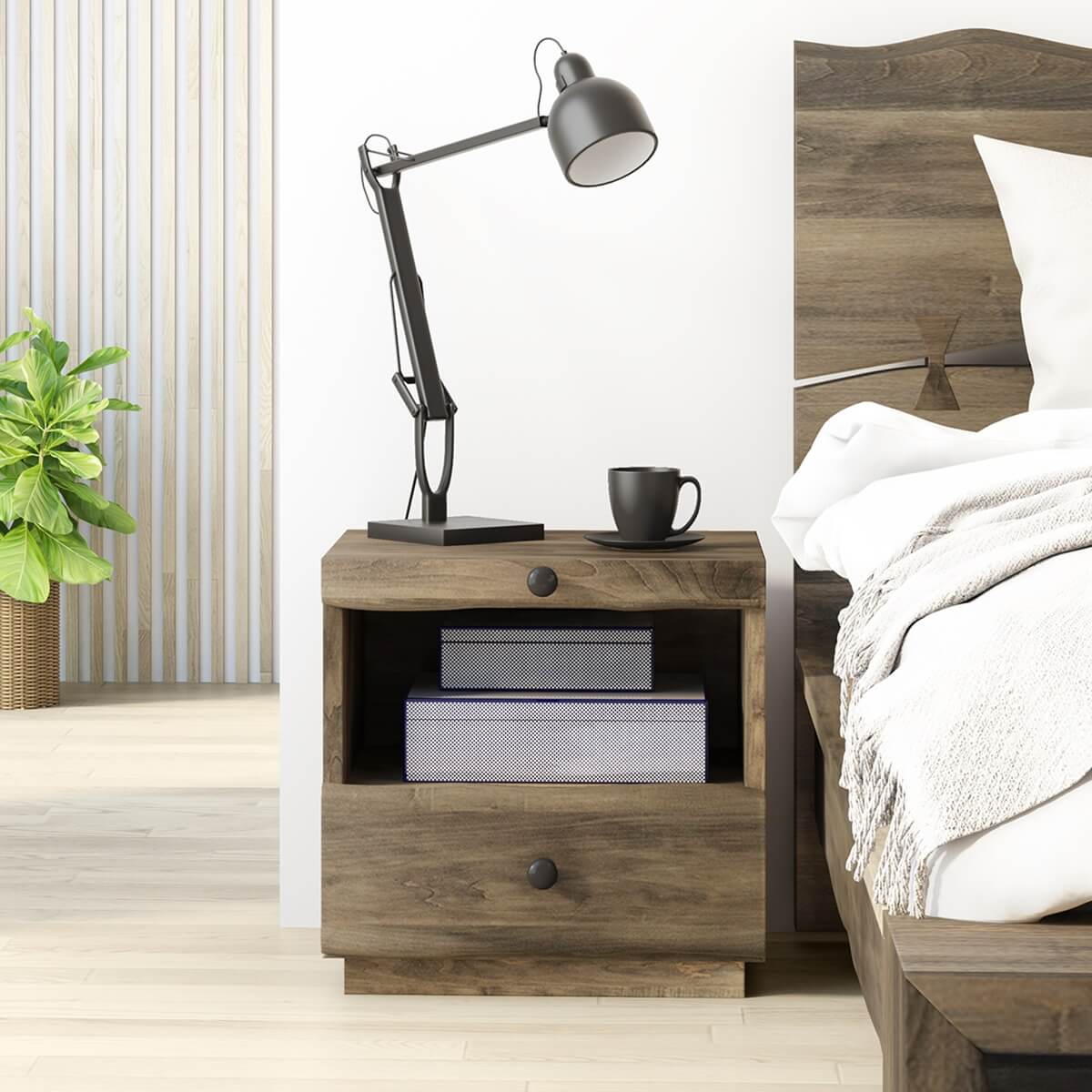 Ambler Mahogany Wood Live Edge Style Nightstand with 1 Drawer