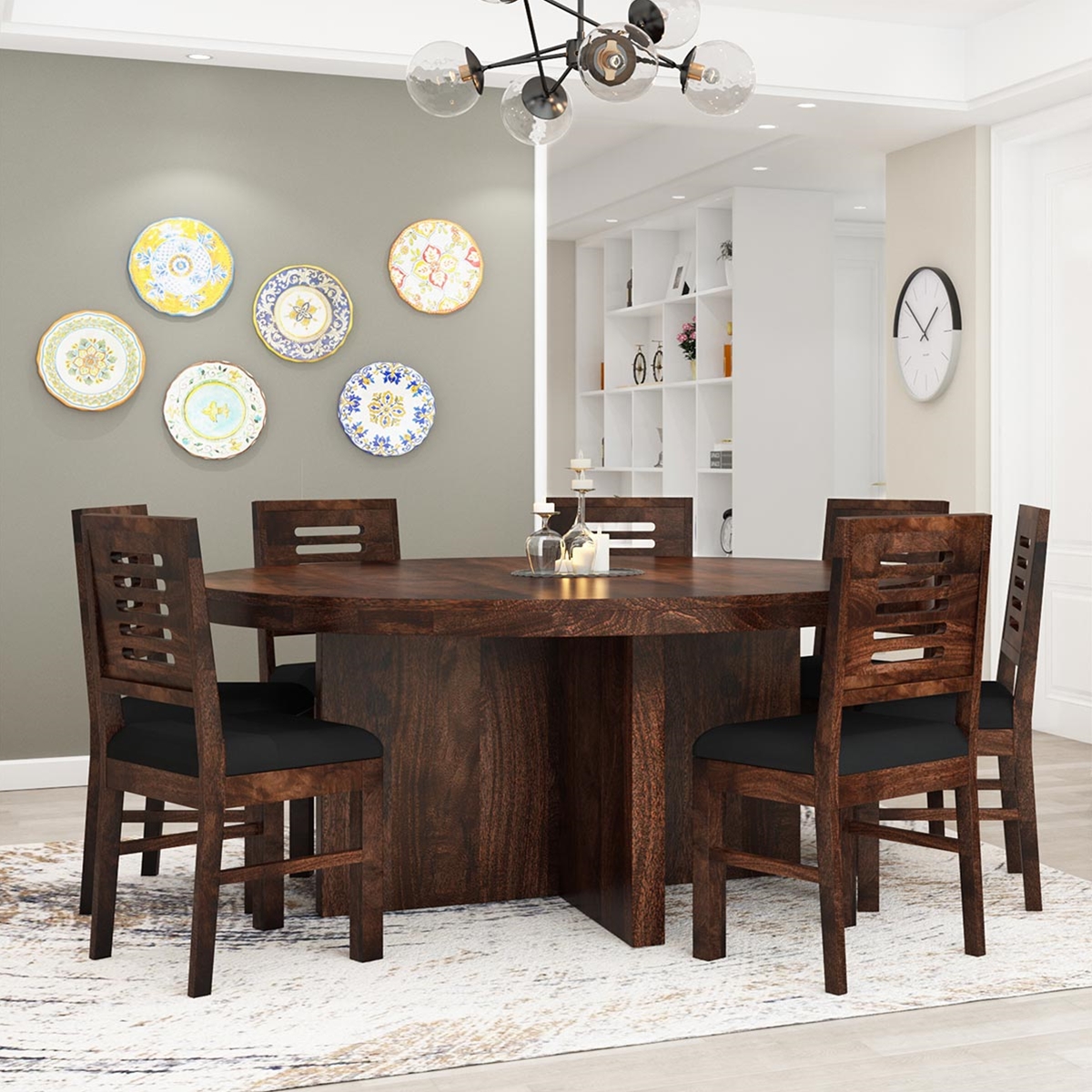Algona Round Rustic Solid Wood Dining Table Set