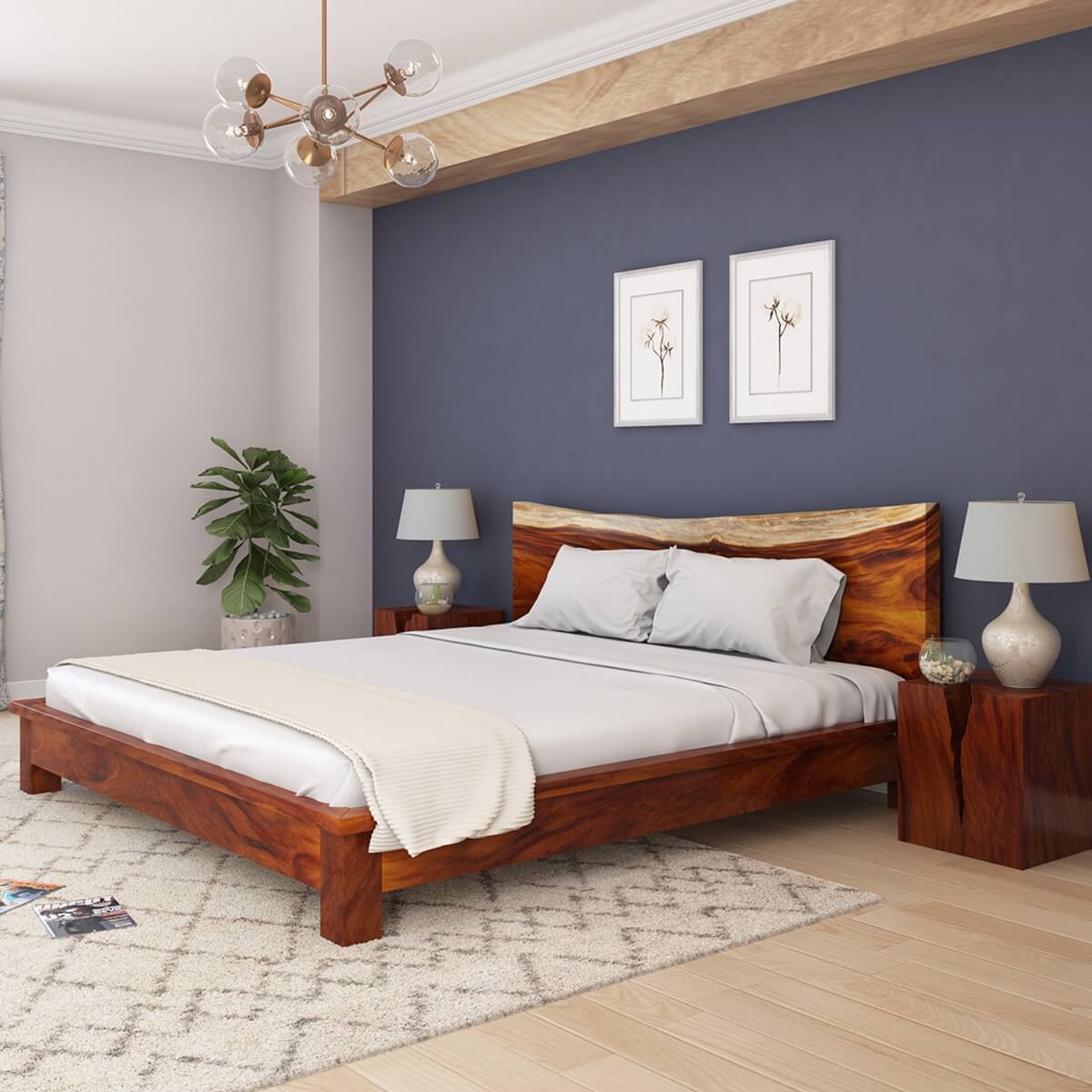 Lamoni Solid Wood Platform Bed with Live Edge Headboard