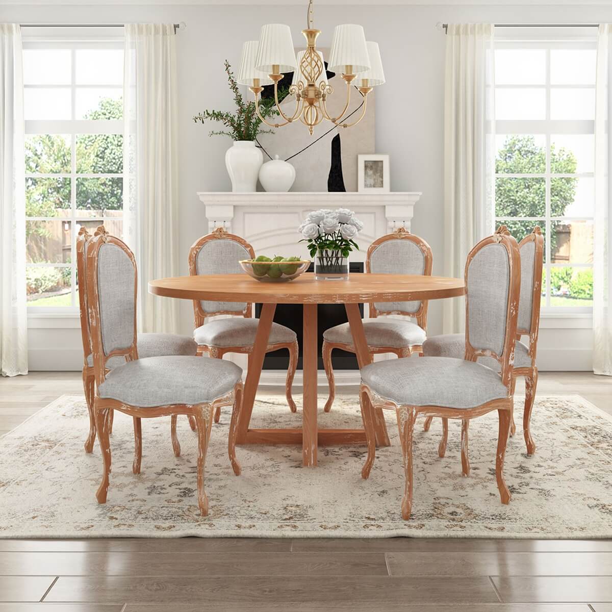 Kimballton Shabby Chic Teak Wood Round Dining Table Set