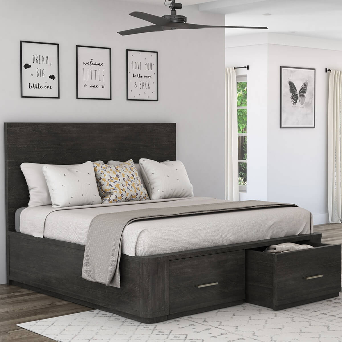 Estherville Modern Charcoal Grey Storage Platform Bed Frame
