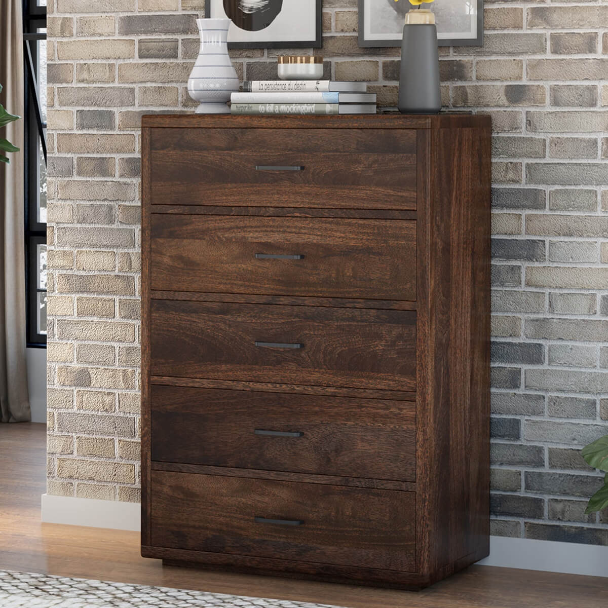 San Gabriel Rustic Solid Wood 5 Drawer Tall Dresser Chest