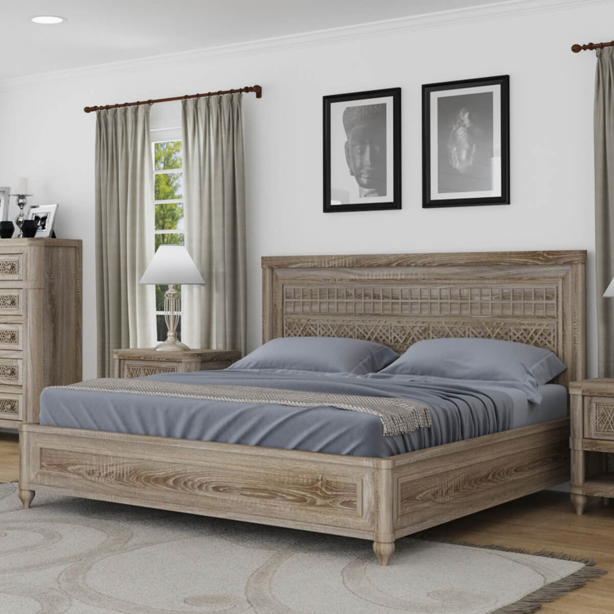 Winnetka Rustic Solid Wood Platform Bed with Ornate Headboard