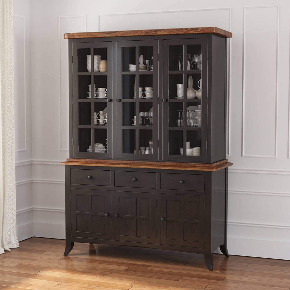 Rexburg Black Two Tone Solid Wood Dining Room Farmhouse Hutch