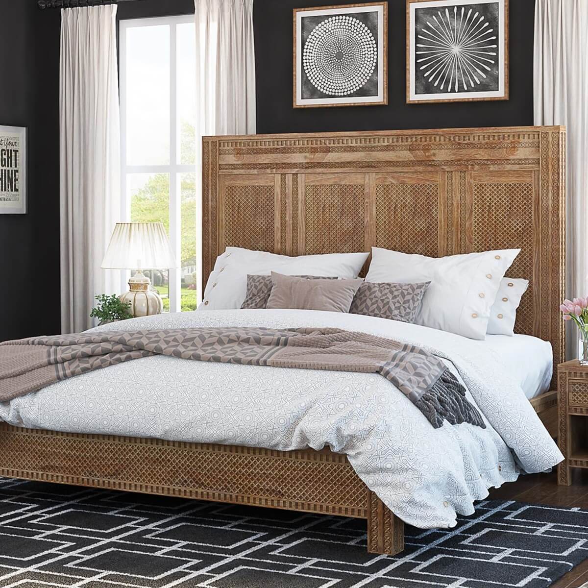 Waukesha Solid Wood Tall Headboard Platform Bed Frame