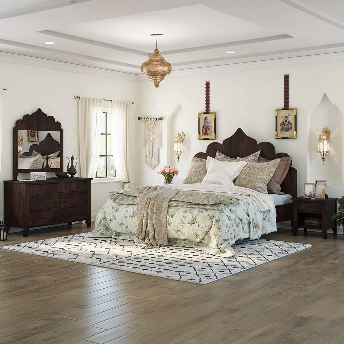 Orillia Rustic Solid Wood 4 Piece Moroccan Bedroom Set