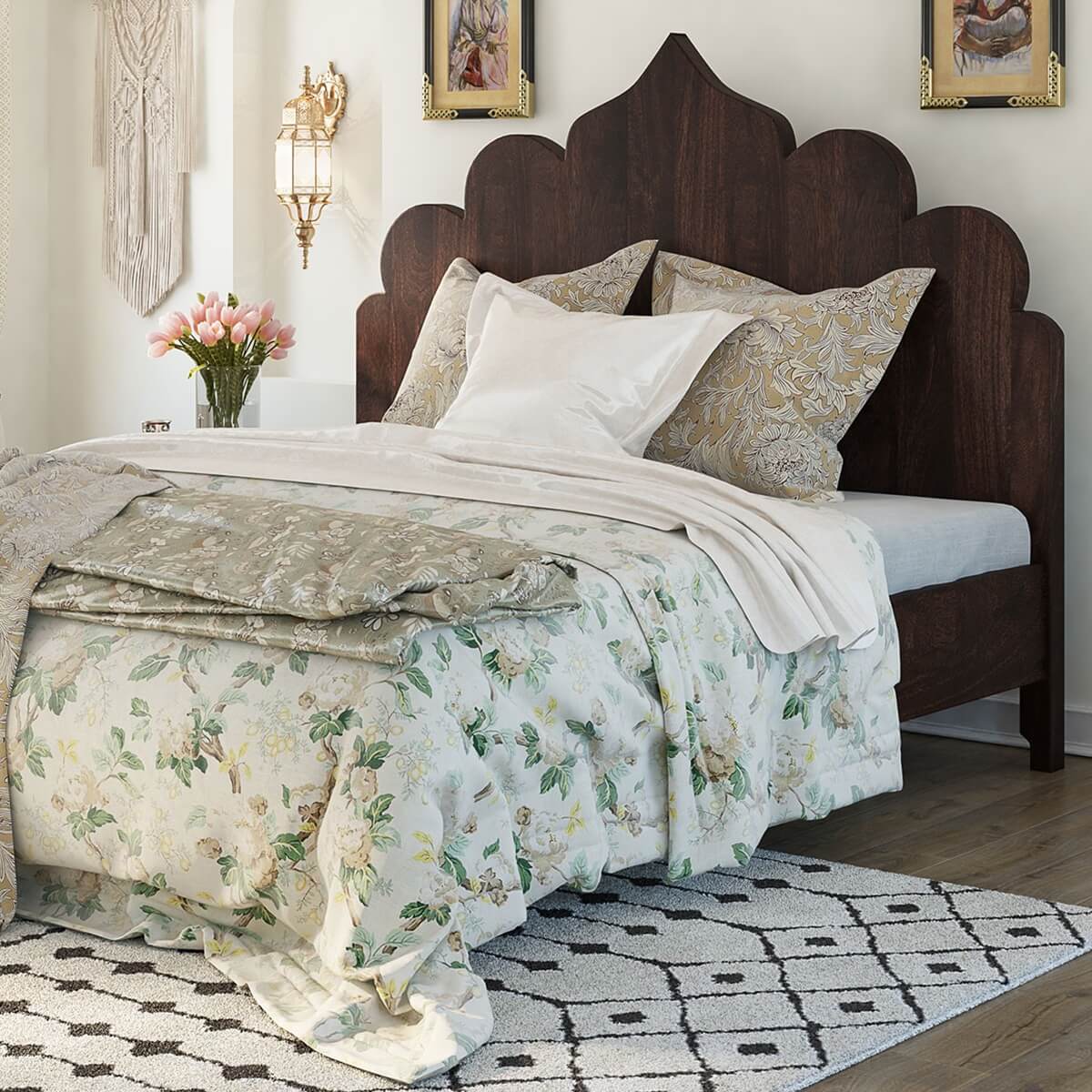 Orillia Solid Wood Handcrafted Traditional Moroccan Platform Bed