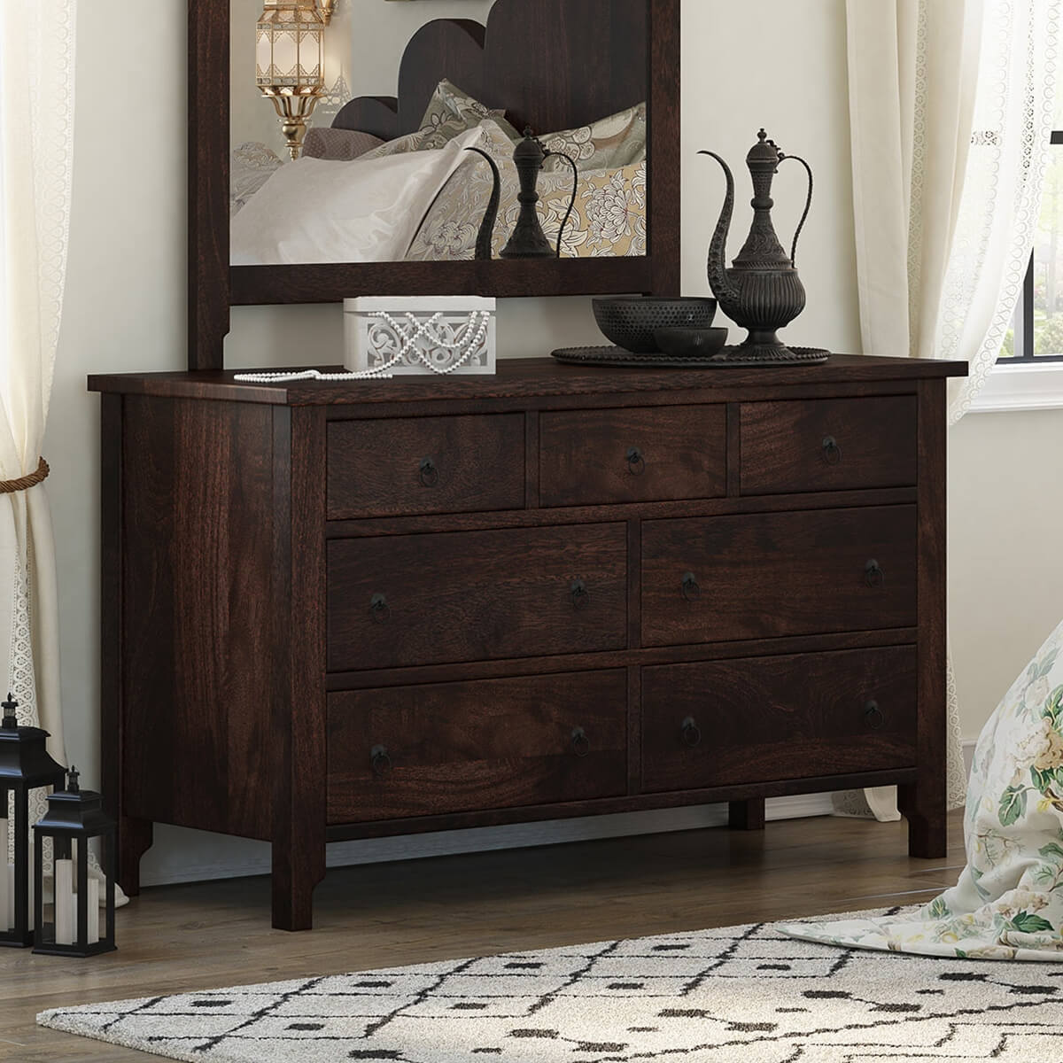 Orillia Solid Wood Handcrafted 7 Drawer Moroccan Bedroom Dresser