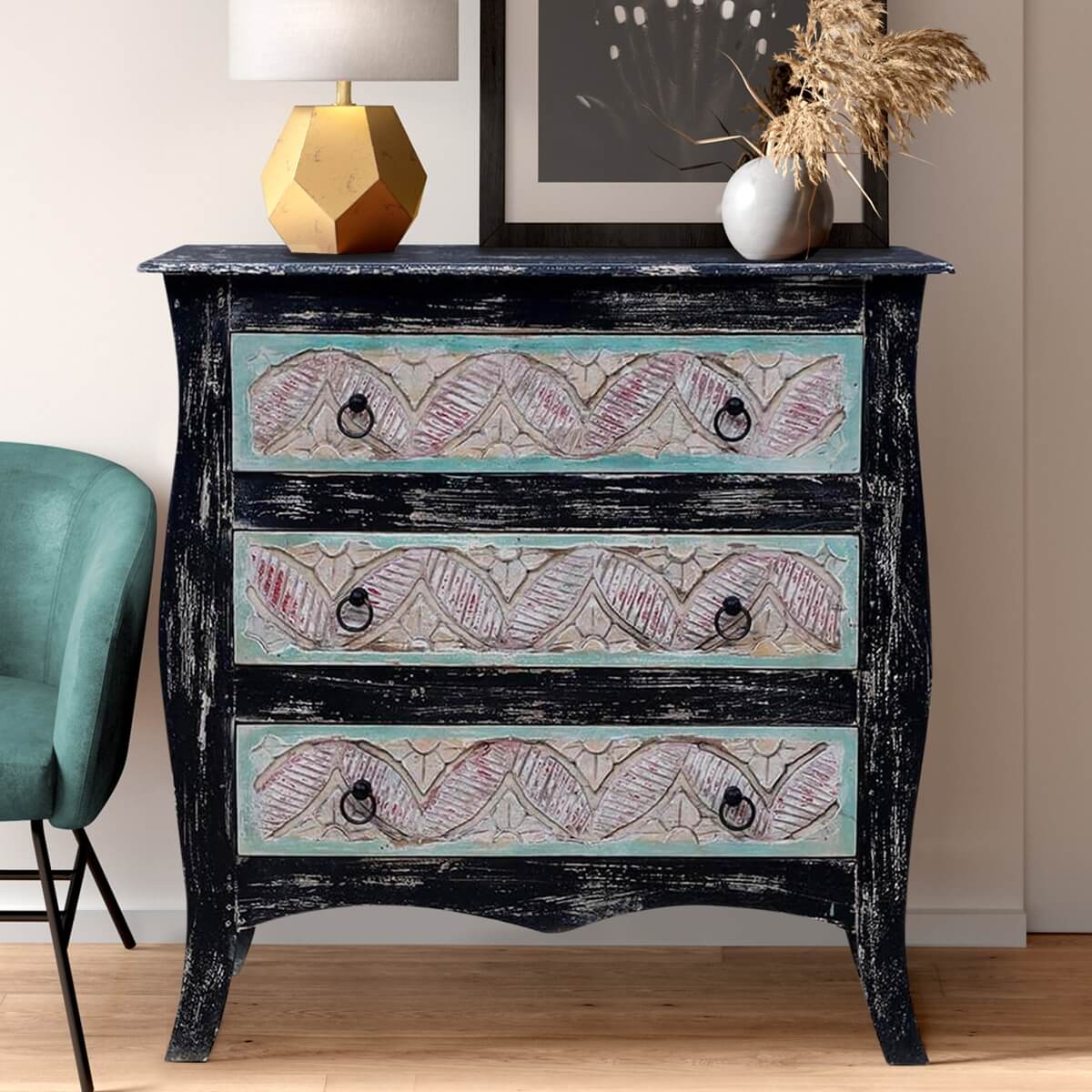 Chrysteen Rustic Reclaimed Wood 3 Drawers Bedroom Dresser