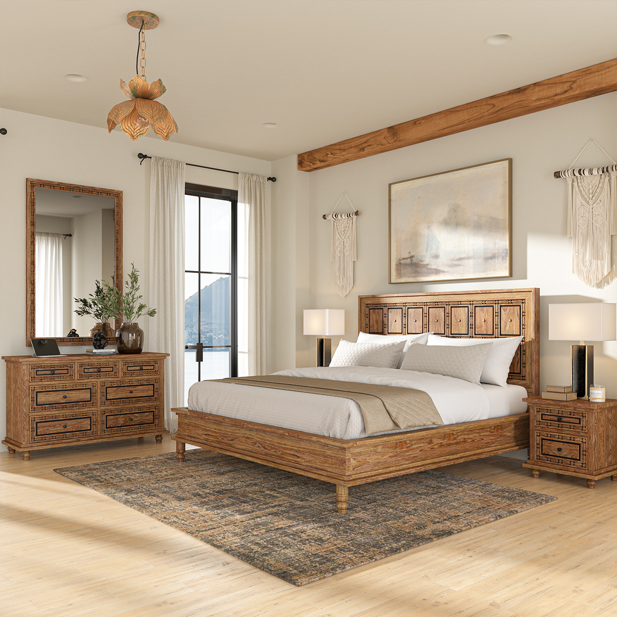 Morna Solid Teak Wood 4 Piece Traditional Bedroom Set