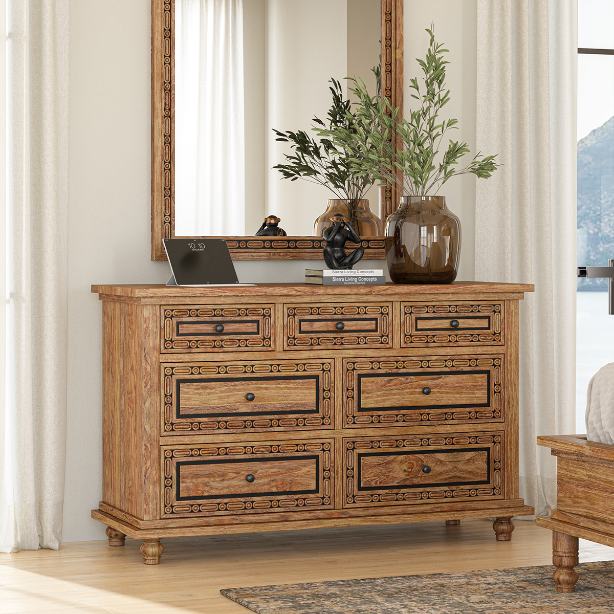 Morna Traditional Solid Wood Large Dresser with 7 Drawers