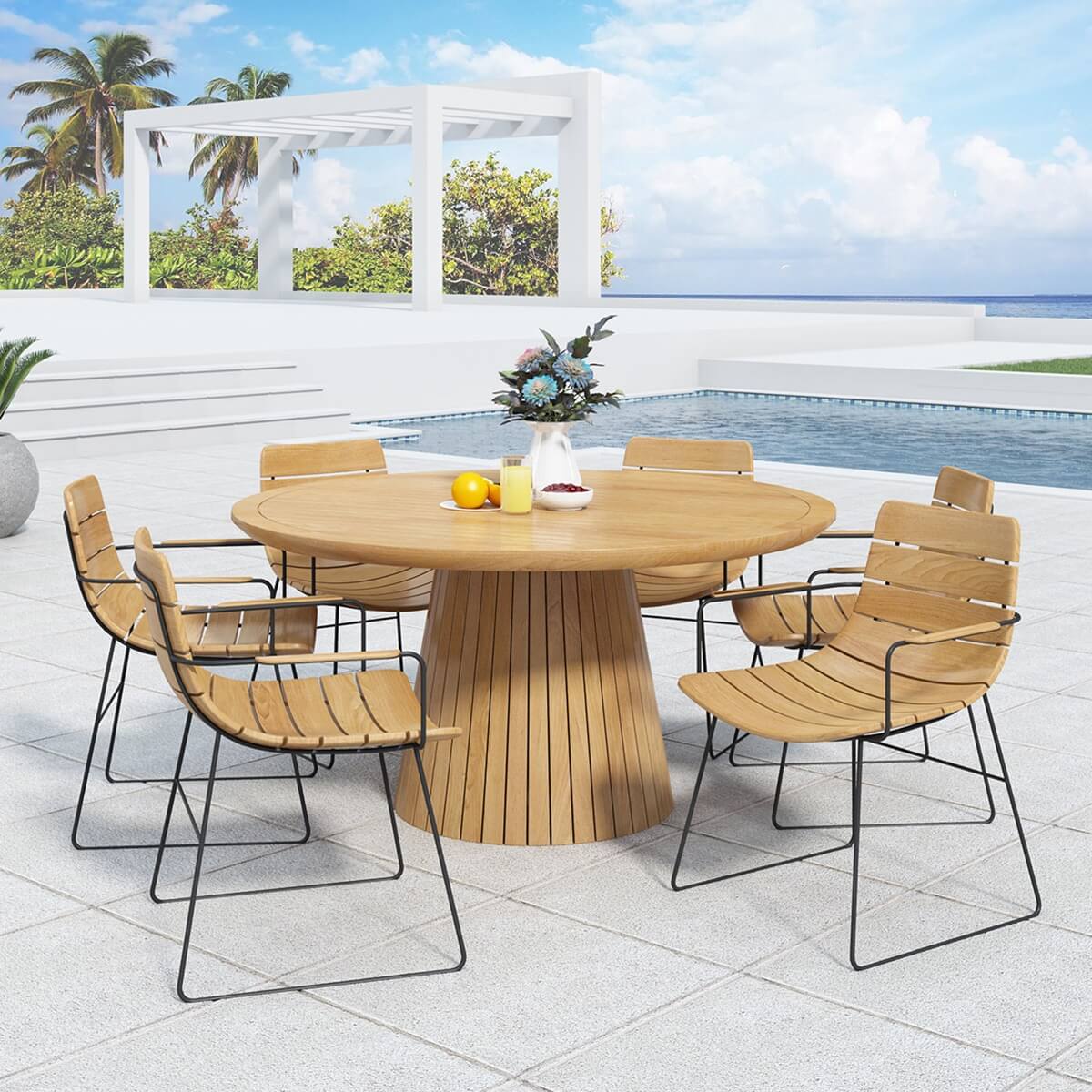 Zenad Outdoor Teak Wood Dining Table Set for 6