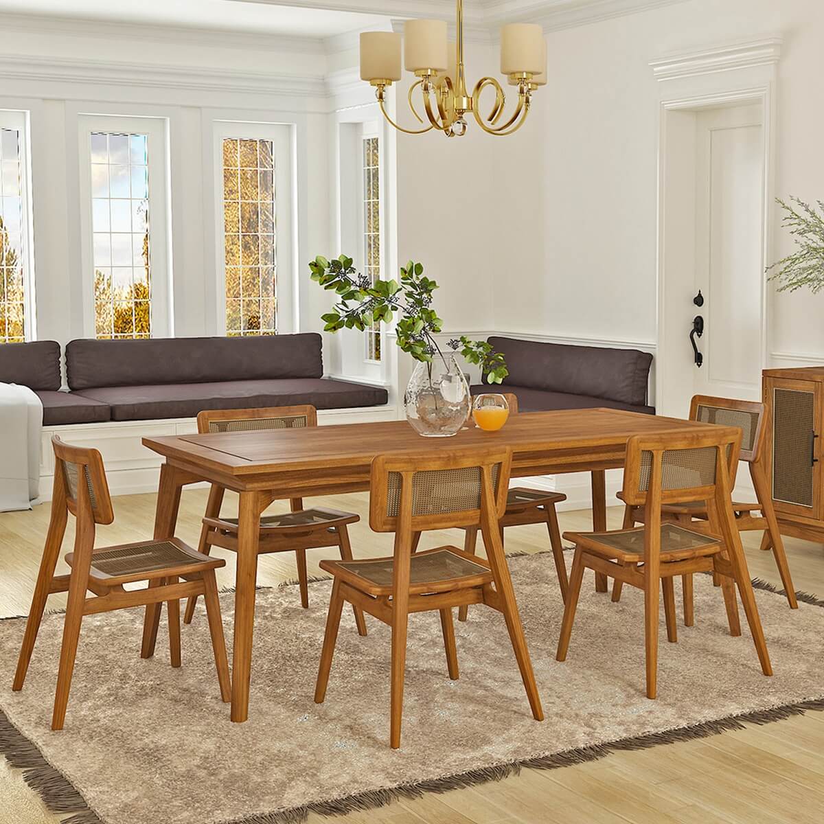 Bonavista Teak Wood Rattan Dining Table Chair Set