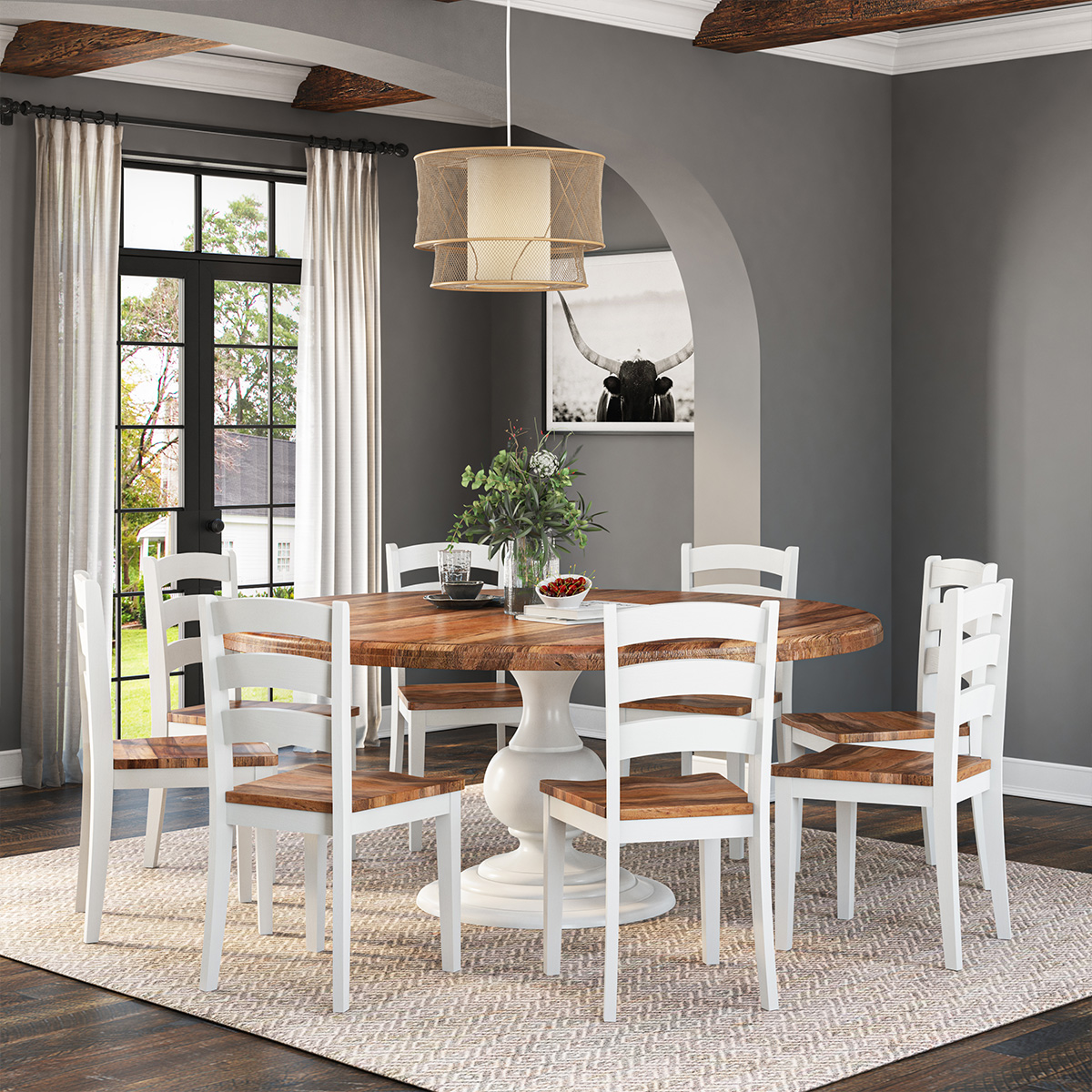 Moosonee Two Tone Solid Wood Farmhouse Dining Table Set