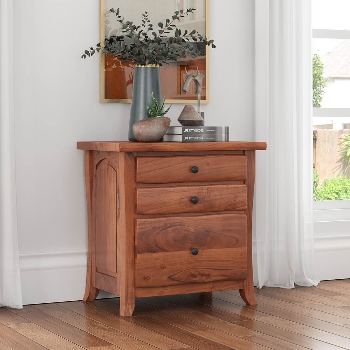 Congleton Live Edge Solid Acacia Wood 3 Drawer Vertical Office File Cabinet
