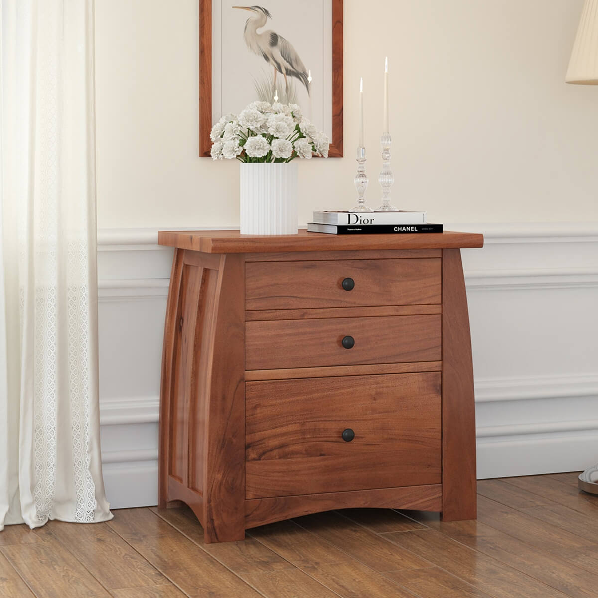 Helston Live Edge Top Solid Acacia Wood 3 Drawer Vertical File Cabinet