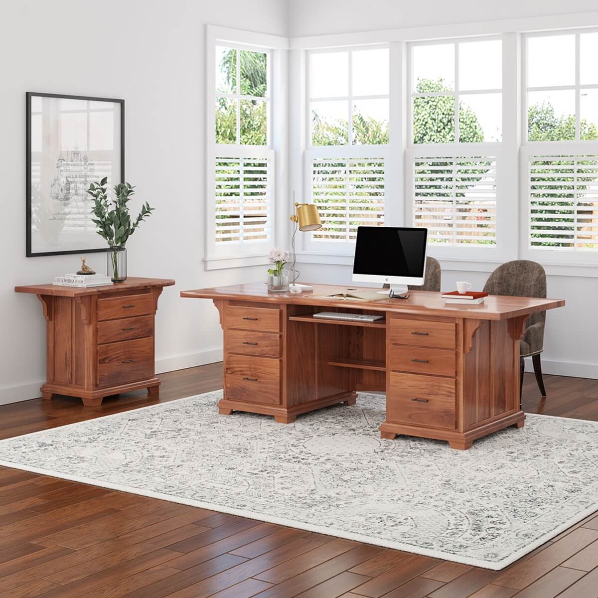 Maldon Large Live Edge Top Solid Acacia Wood Home Office Executive Desk Set