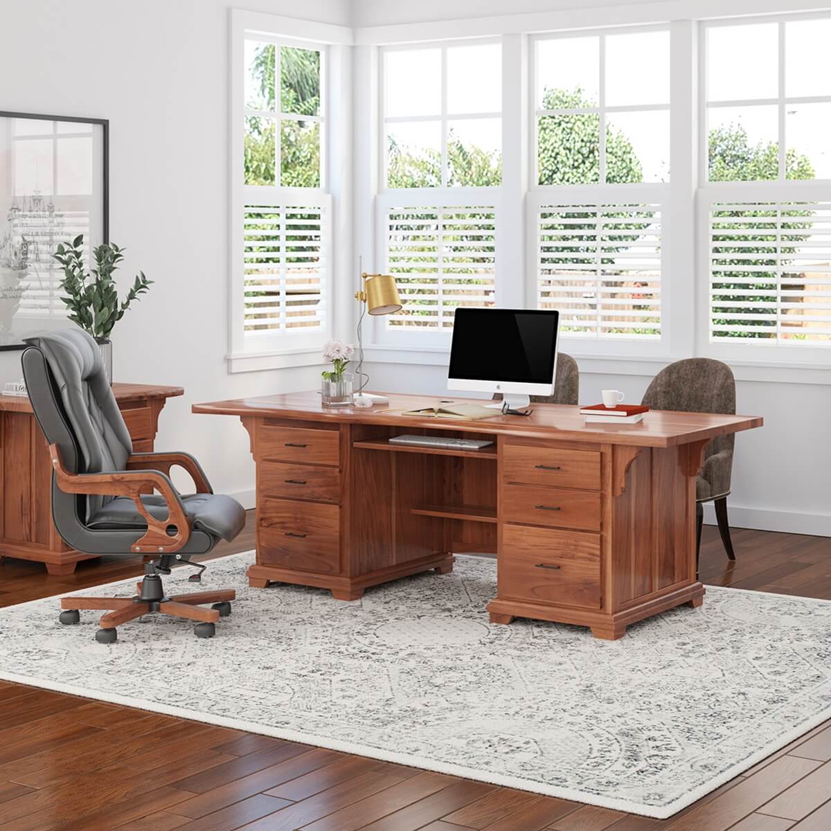 Maldon Solid Wood Large Home Office Desk with Drawers