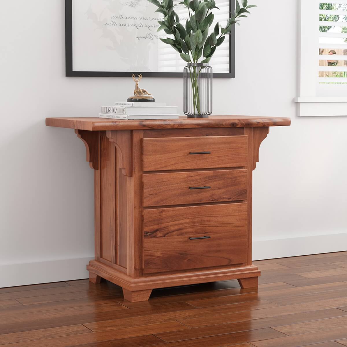 Maldon Large Live Edge Top Solid Acacia Wood 3 Drawer Vertical File Cabinet