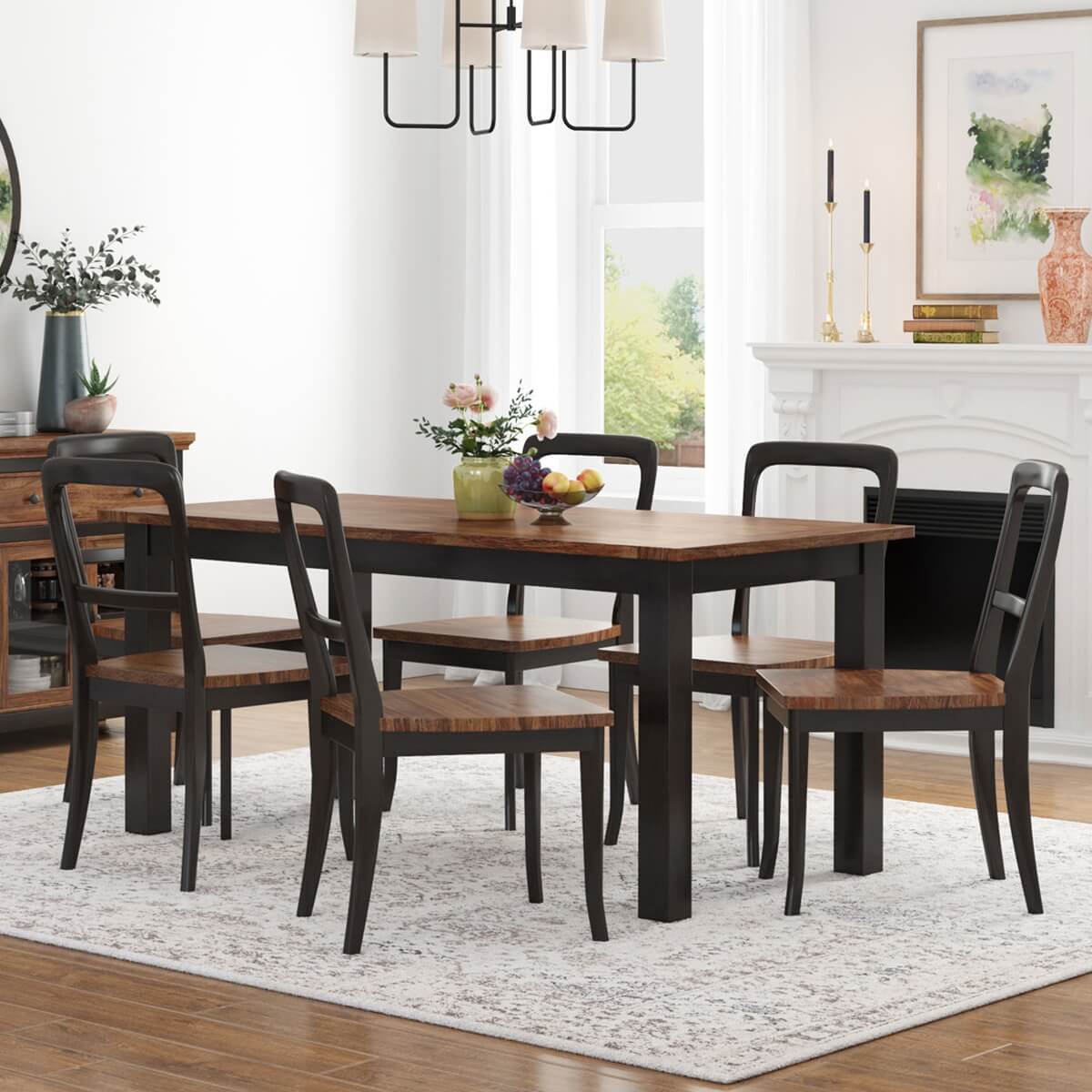 Bolsover Two Tone Solid Wood Farmhouse Dining Table Set