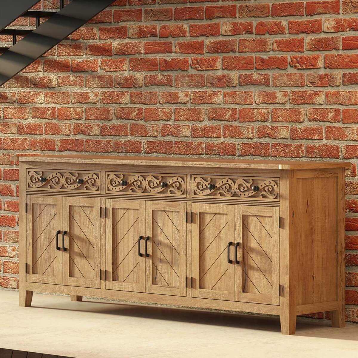 Adelanto Rustic Teak Wood Extra Long Sideboard Cabinet