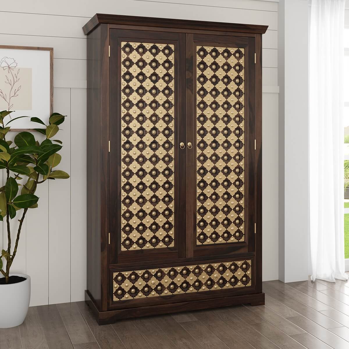 La Junta Solid Wood Brass Inlay French Country Style Armoire