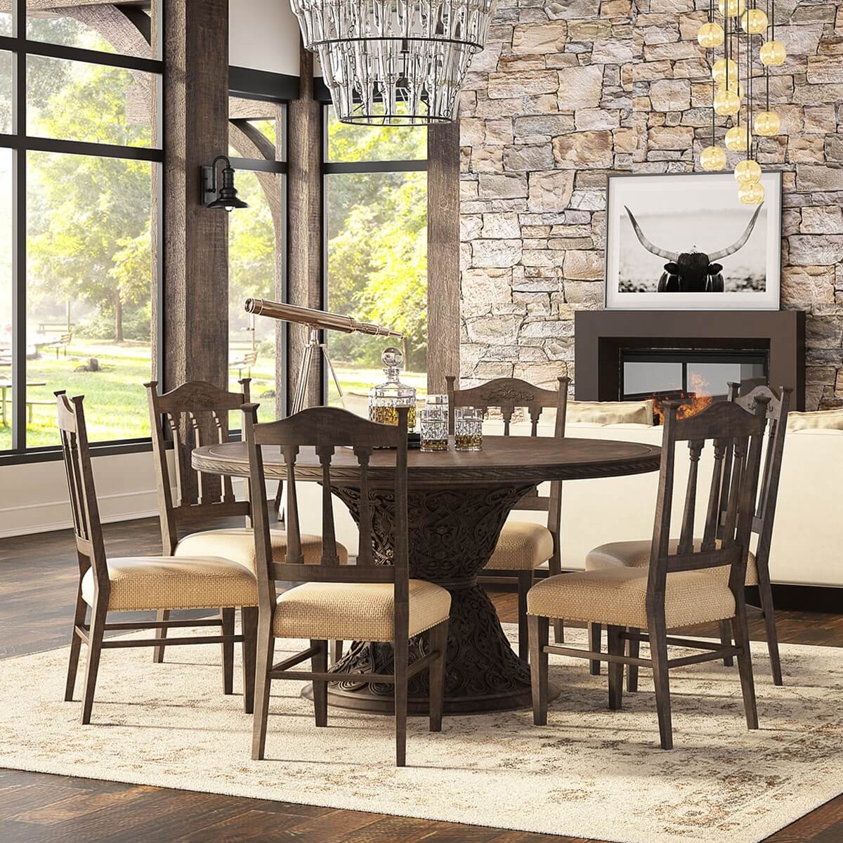 Atherton Solid Teak Wood Handcrafted Round Dining Table Set