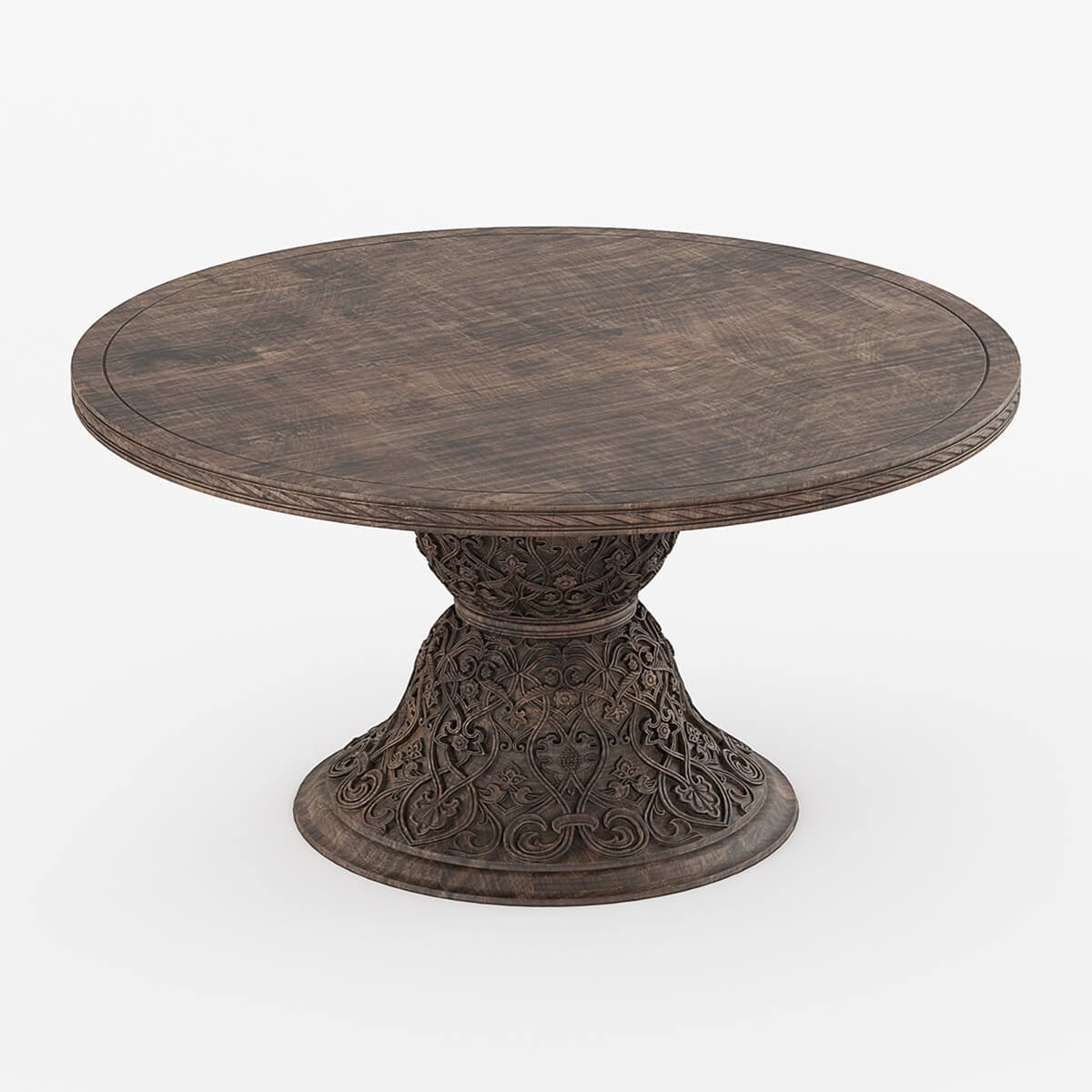 Atherton Solid Teak Wood Pedestal Round Dining Table For 6