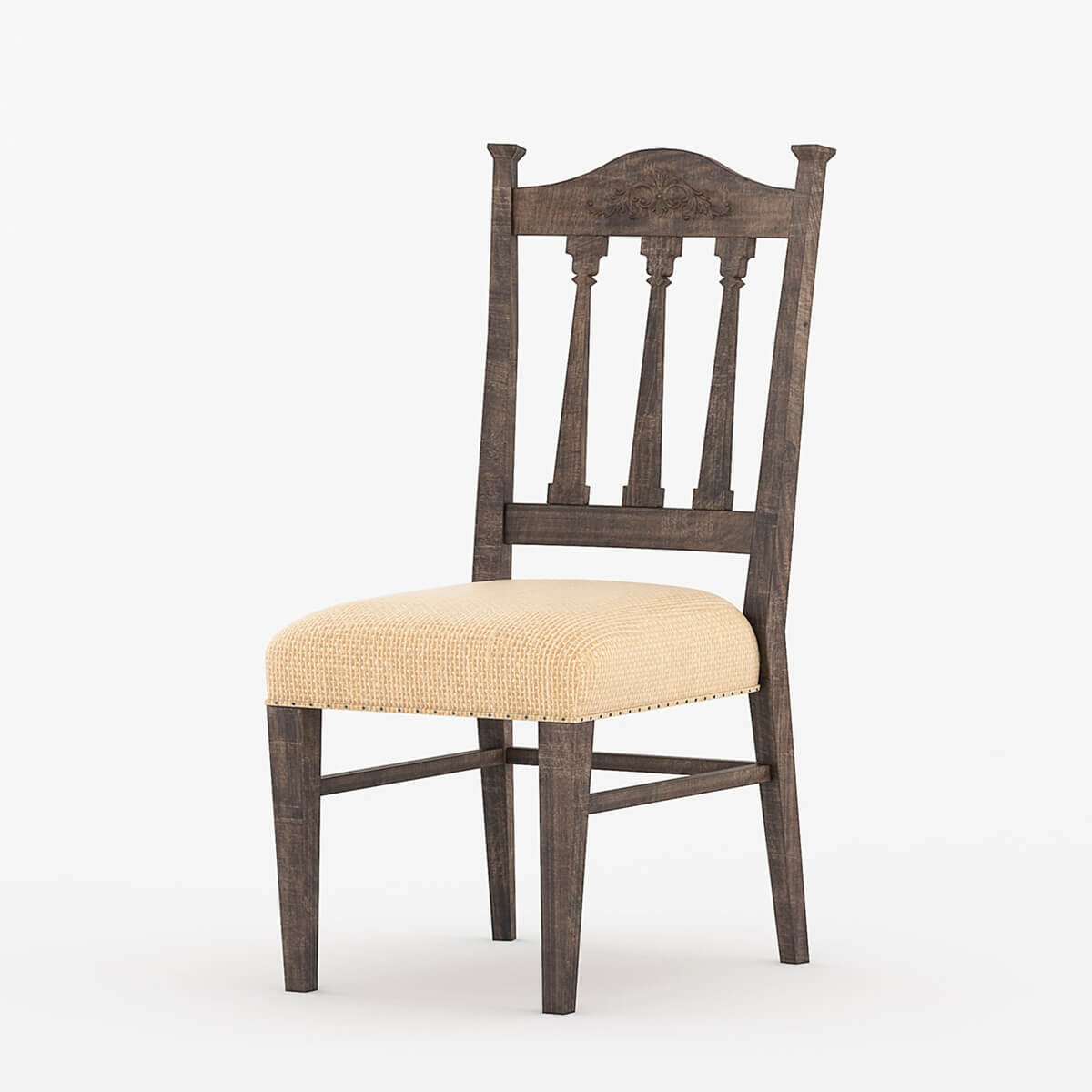 Atherton Solid Teak Wood Slat Back Upholstered Dining Chair