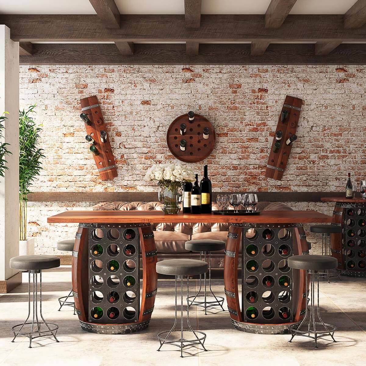 Grindelwald Solid Wood Double Pedestal Wine Barrel Bar table
