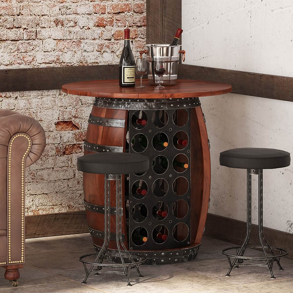 Jungfrau Solid Wood Wine Barrel Bar table