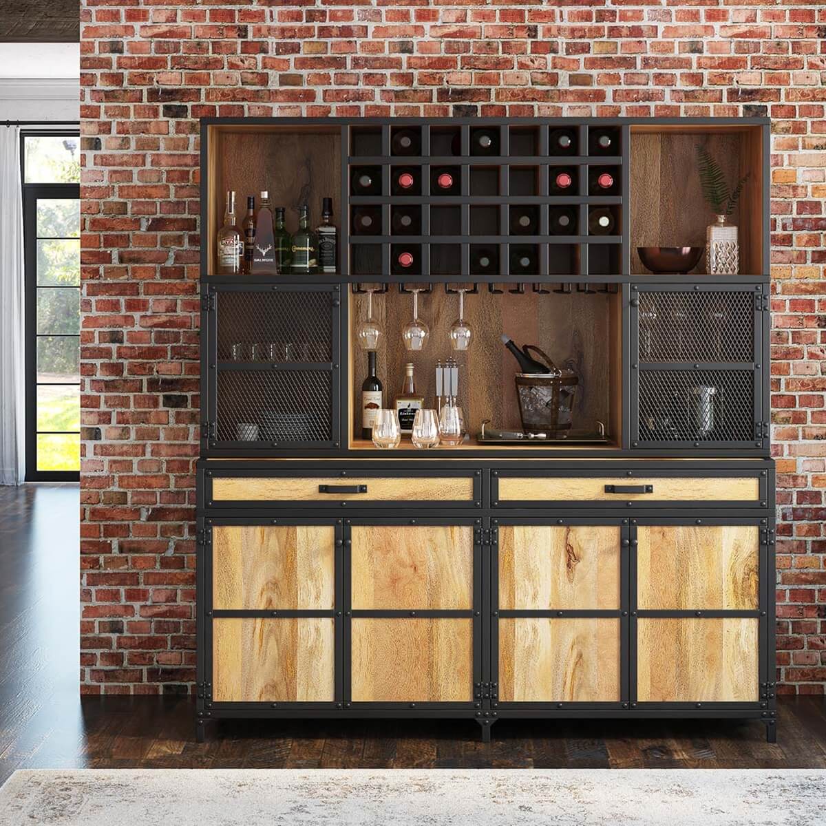 Monta Rosa Industrial Wine Bar With Hutch Cabinet