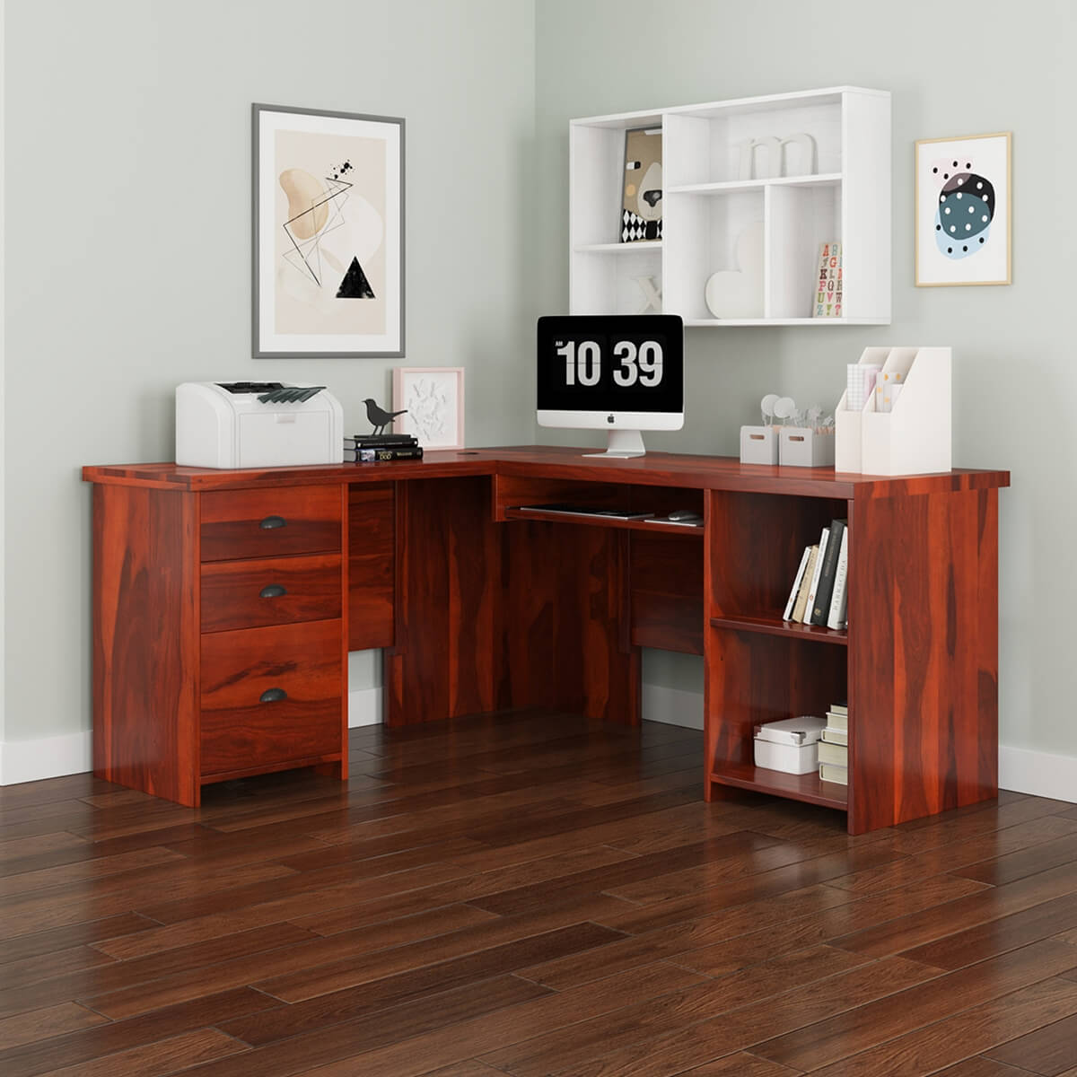 Orki Solid Wood L Shaped Computer Desk with Drawers