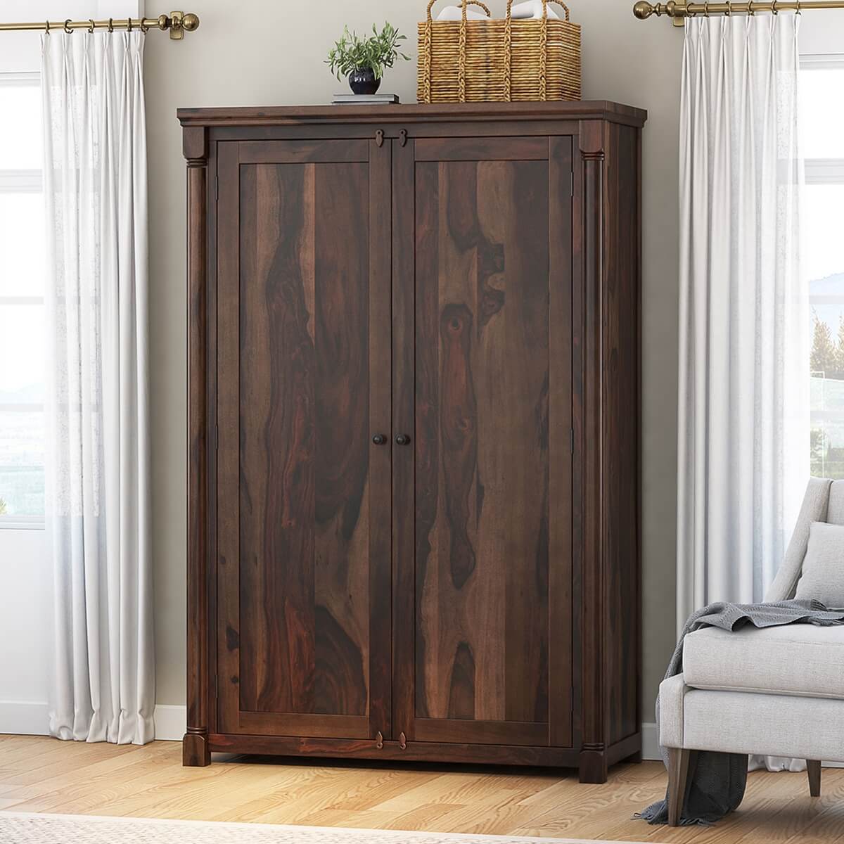 Pioneer Transitional Solid Wood Armoire Wardrobe with Drawers
